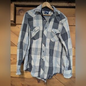 Vtg / Y2K Wrangler midweight Flannel Black Pearl Snap Shirt Mens 16.5 - 35 Grey